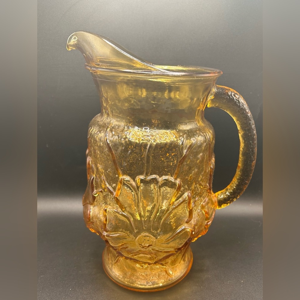 Vintage Anchor Hocking Rainflower Pattern Amber Glass Pitcher